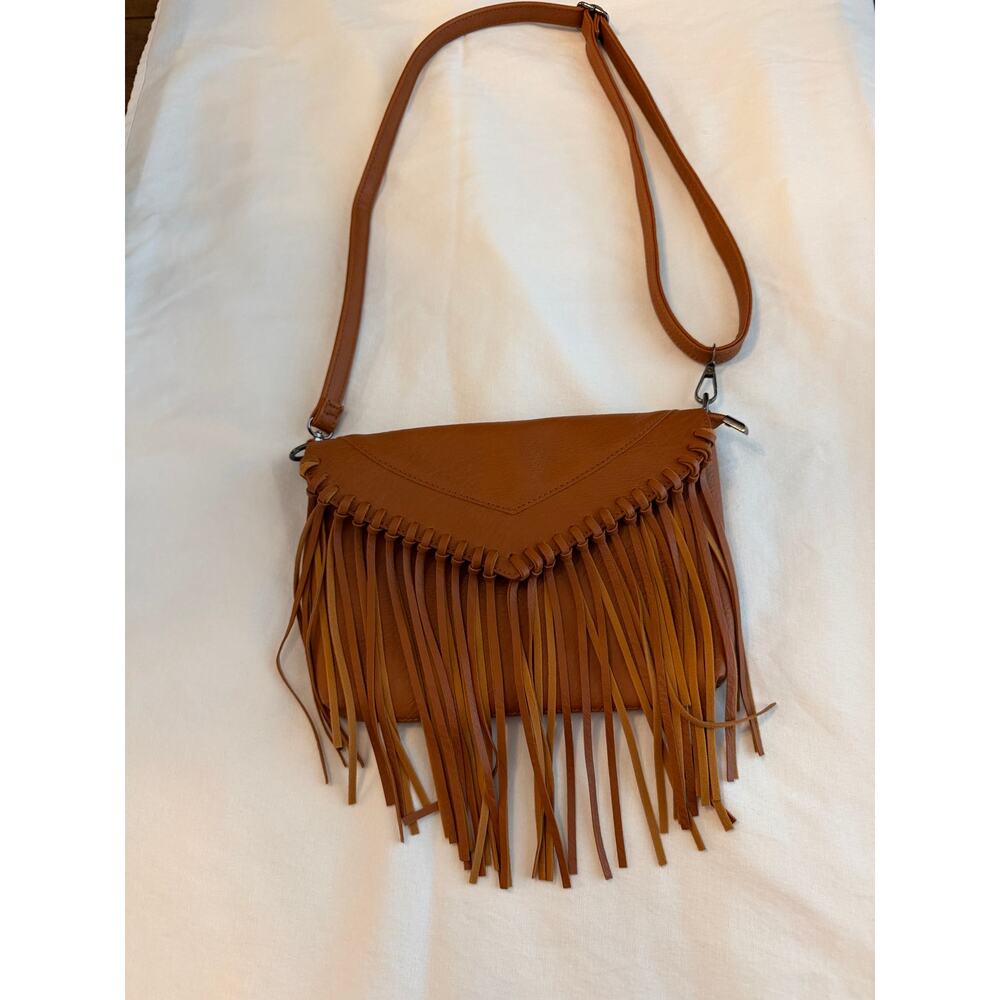 Boho Fringe Crossbody Bag Tan Faux Leather Western Festival Purse